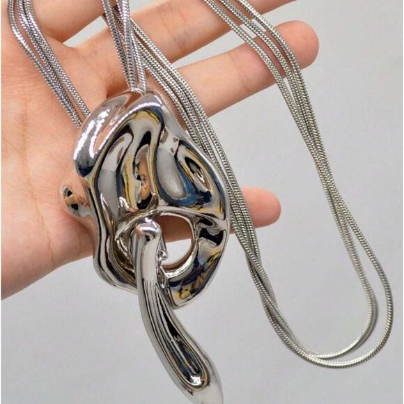 Silver Geometric Handmade Creative Design Necklace Party Event - Picture 7 of 13